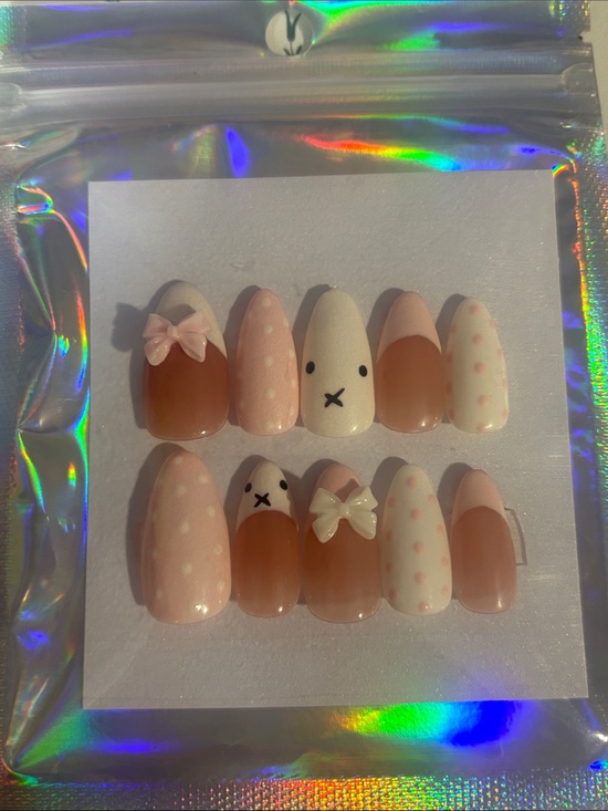 Other - Custom Handmade Coquette pink/white/polkadot Miffy Press-ons Medium
